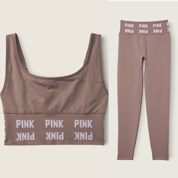 VS Pink Iced Coffee Seamless Sports Bra & Seamless High Waist Leggings - Picture 10 of 13